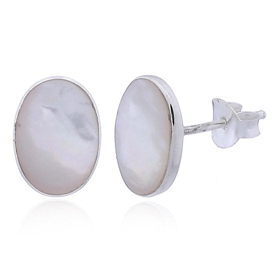 Joy|S - Zilveren ovale oorbellen - zacht creme roze schelp - 9 x 11 mm - oorknoppen