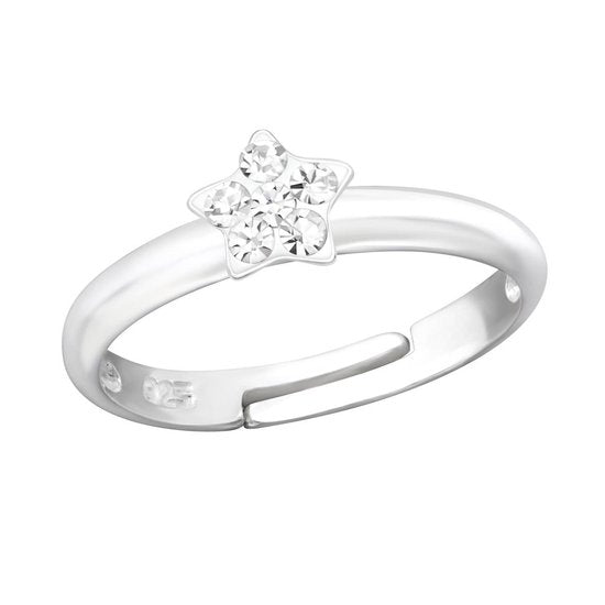 Joy|S - Zilveren ster ring - verstelbaar - kristal