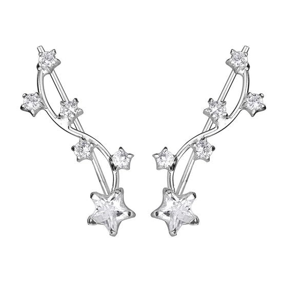 Joy|S - Zilveren ear climbers oorbellen - ster fantasie - zirkonia