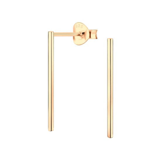 Joy|S - Zilveren Bar oorbellen - staaf - 1 x 20 mm - rose plated