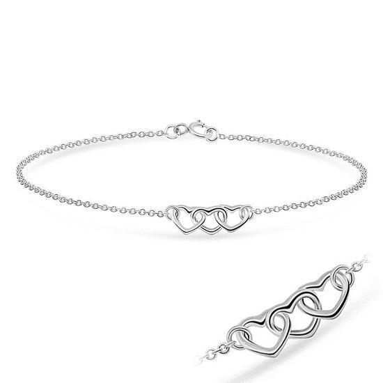 Joy|S - Zilveren triple hartjes armband 18 cm 3 hartjes