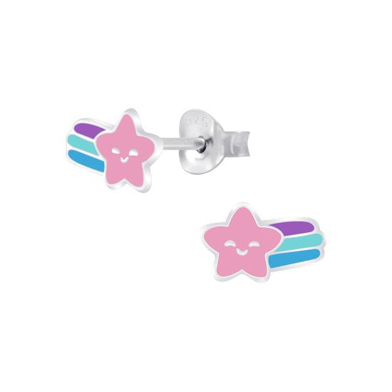 Joy|S - Zilveren roze vallende ster oorbellen - 9 x 6 mm