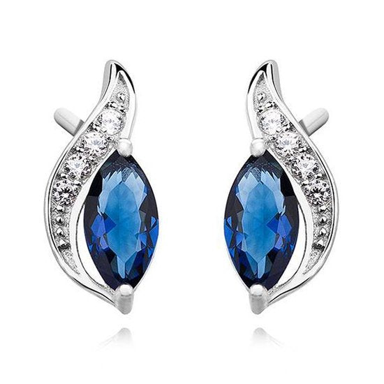 Joy|S - Zilveren elegante druppel oorbellen zirkonia marquise saffier blauw