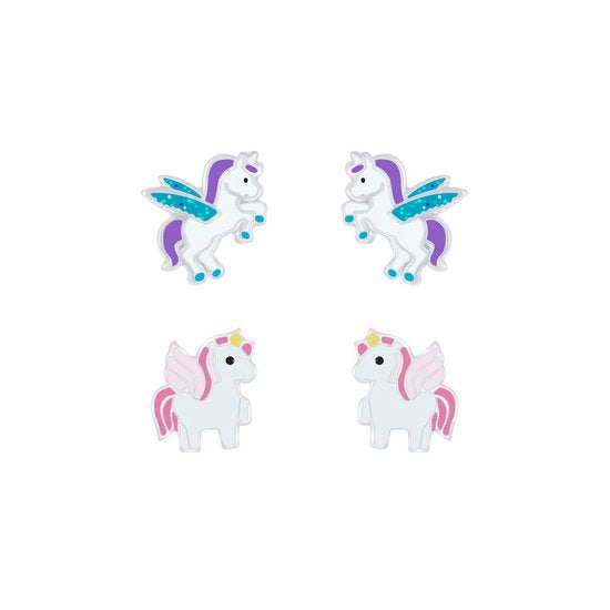 Joy|S - Zilveren eenhoorn unicorn oorbellen set 2 paar