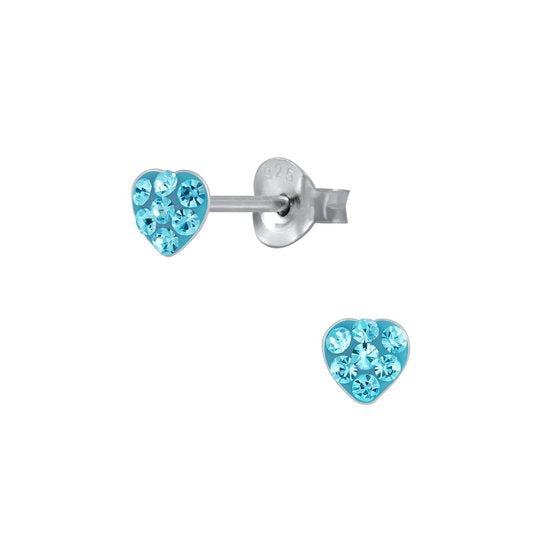 Joy|S - Zilveren petit hartje kinderoorbellen - 4 mm - blauw kristal