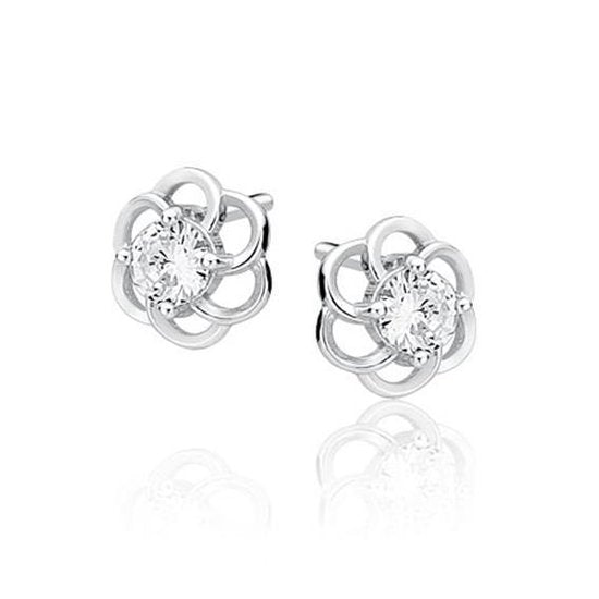 Joy|S - Zilveren elegante bloem oorbellen 8 mm zirkonia - gehodineerd