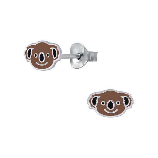 Joy|S - Zilveren Koala oorbellen - 8 x 5 mm - bruin