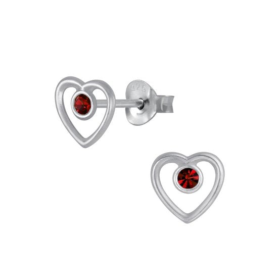 Joy|S - Zilveren hartje oorbellen - 7 mm - rood kristal