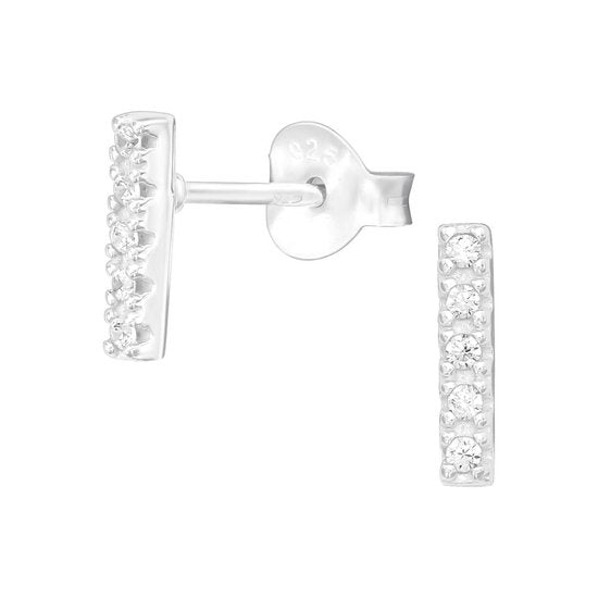 Joy|S - Zilveren bar oorbellen 2 x 8 mm zirkonia - staaf