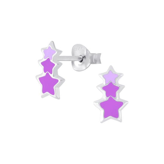 Joy|S - Zilveren oorbellen - 6 x 10 mm - ster paars - 3 sterren