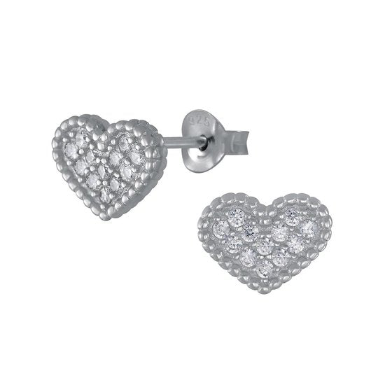Joy|S - Zilveren hartje oorbellen - 12 x 9 mm - cubic zirkonia - gehodineerd