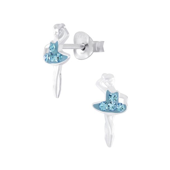 Joy|S - Zilveren ballerina ballet danseres oorbellen 6 x 12 mm blauw kristal