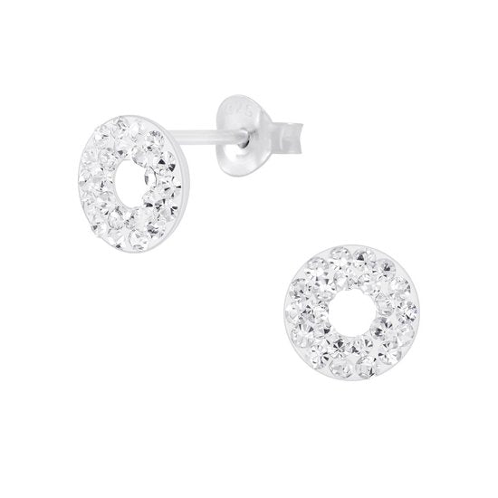 Joy|S - Zilveren cirkel oorbellen - 8 mm rond - kristal - donut