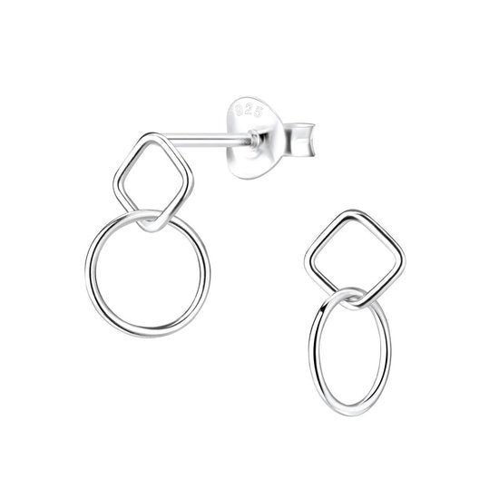 Joy|S - Zilveren vierkant met cirkel twisted oorbellen - 8  x 14 mm