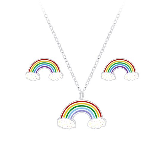 Joy|S - Zilveren sieradenset regenboog - oorbellen en hanger met ketting