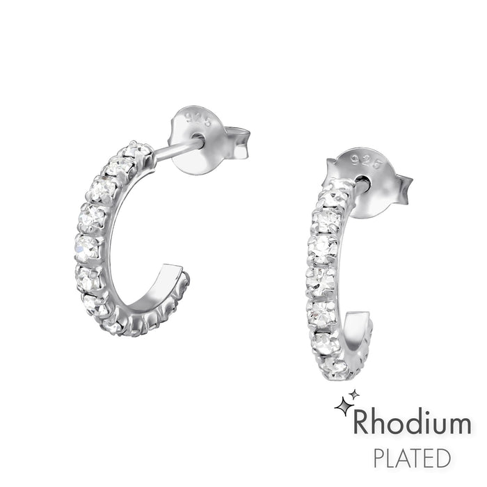 Joy|S - Zilveren oorringen stud - 14 mm / 2 mm - zirkonia - rhodium / gehodineerd - oorbellen