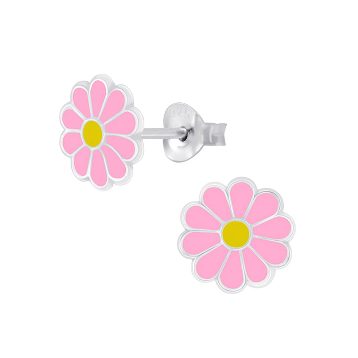Joy|S - Zilveren madeliefje bloem oorbellen - 8 mm - roze geel