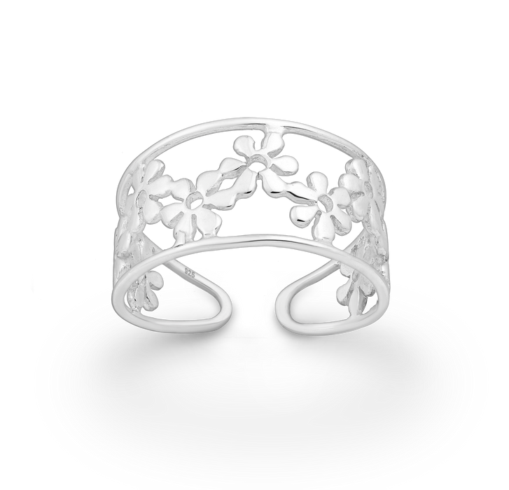 Joy|S - Zilveren Bloemen ring - verstelbaar (maat: zie omschrijving) - bloemetjes aanschuifring
