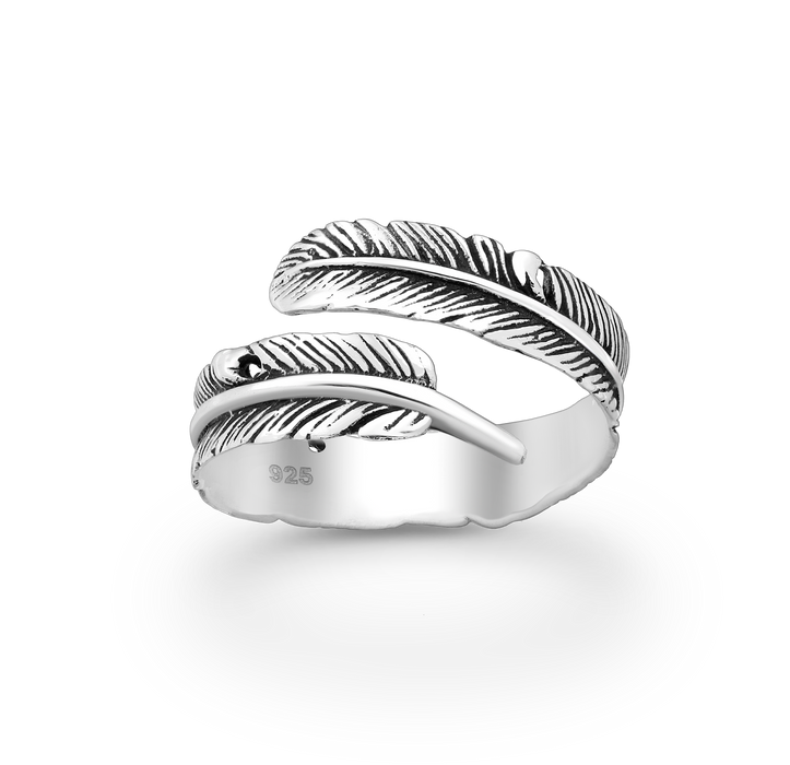 Joy|S - Zilveren veer ring - geoxideerd - verstelbaar (maat: zie omschrijving) - aanschuifring
