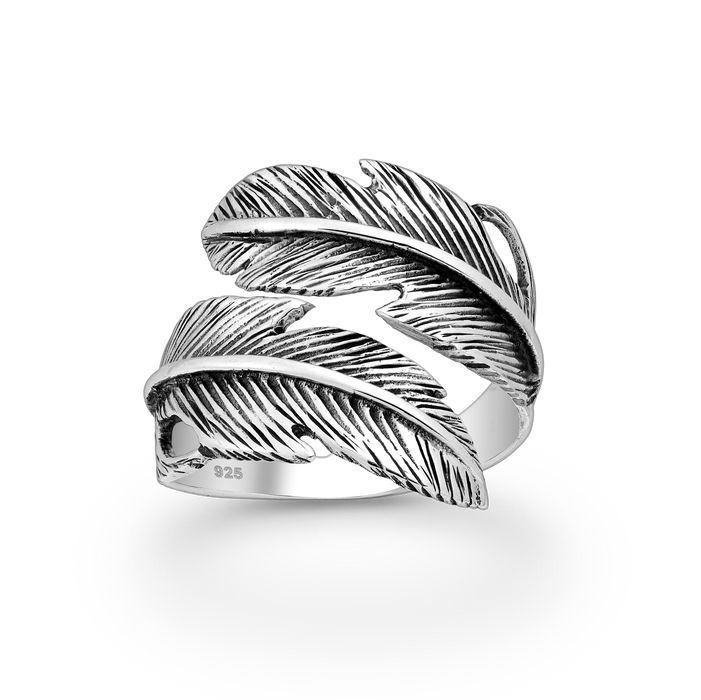 Joy|S - Zilveren Veer ring - massief geoxideerd - verstelbaar (maat: zie omschrijving) - aanschuifring - maat 2