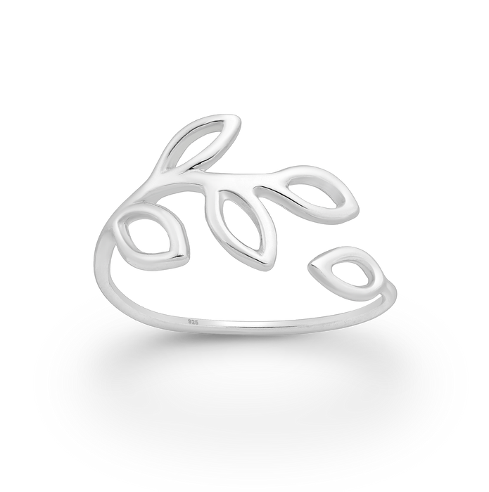 Joy|S - Zilveren blad ring - verstelbaar - (maat: zie omschrijving) - aanschuifring