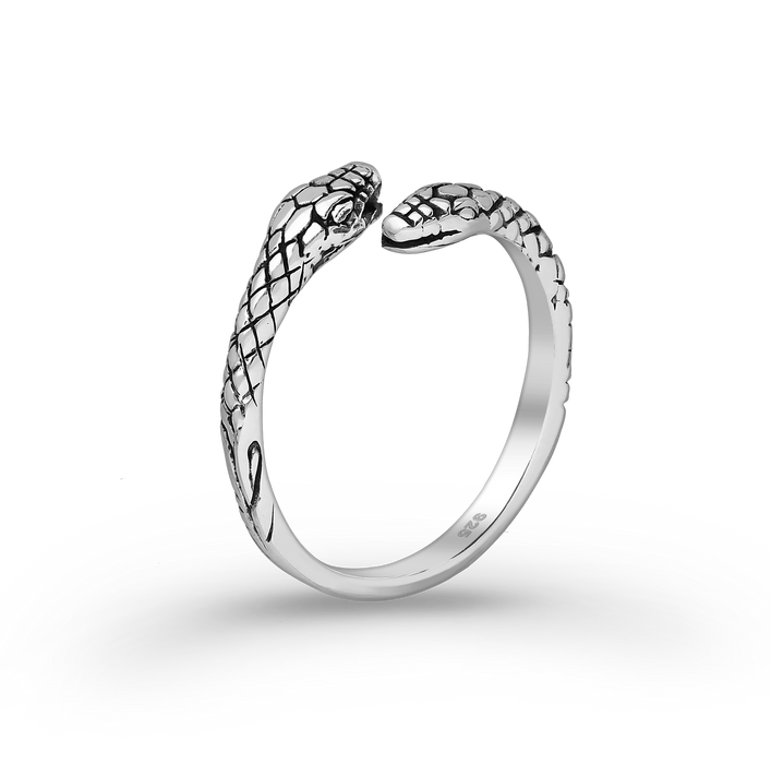 Joy|S - Zilveren Slang ring - verstelbaar (maat: zie omschrijving) - geoxideerd - aanschuifring - maat 2