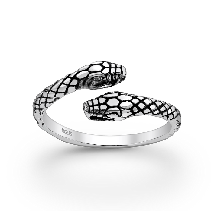 Joy|S - Zilveren Slang ring - verstelbaar (maat: zie omschrijving) - geoxideerd - aanschuifring - maat 2