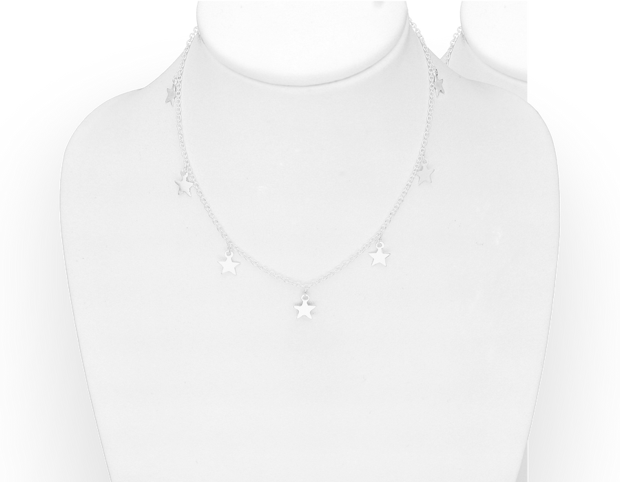 Joy|S - Zilveren ster bedel ketting - 7 sterren - karabijn sluiting - 41.25 cm + 3.75 cm extension