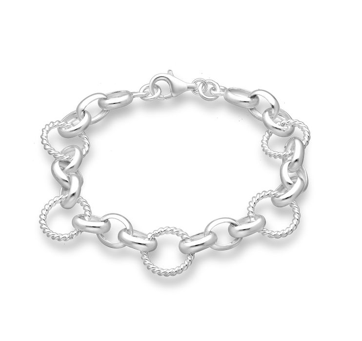 Joy|S - Zilveren armband - link chain fantasie met twisted ringen - lobster sluiting