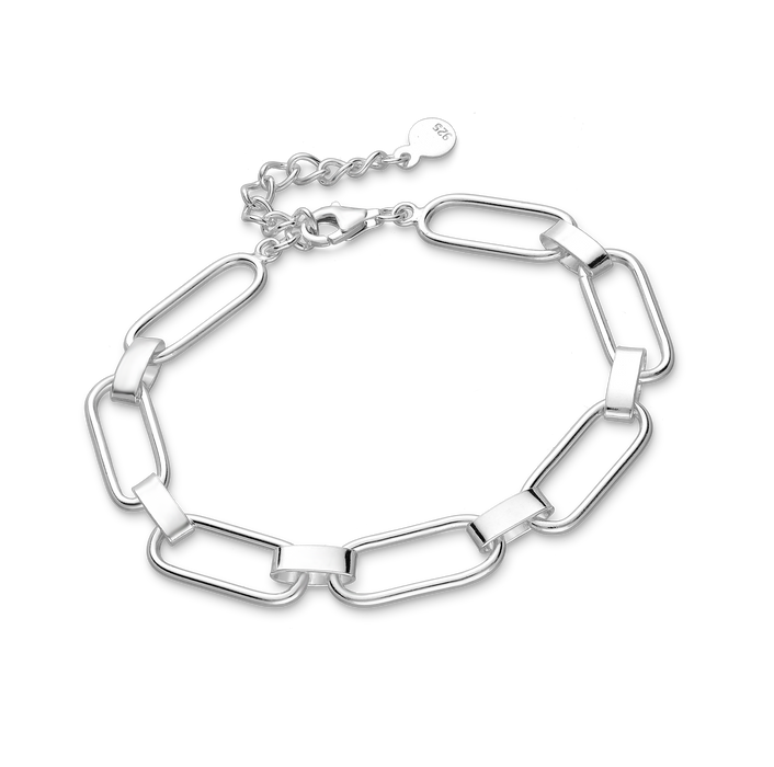 Joy|S - Zilveren armband - paperclip link chain schakel - verstelbaar van 17 tot 20 cm / 7 mm