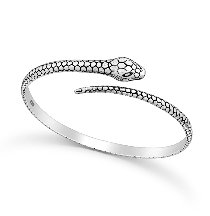 Joy|S - Zilveren slang armband - bangle - geoxideerd - massief