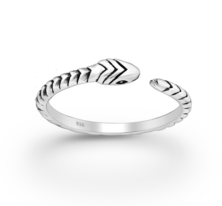 Joy|S - Zilveren slang ring - verstelbaar (maat: zie omschrijving) - geoxideerd - aanschuifring