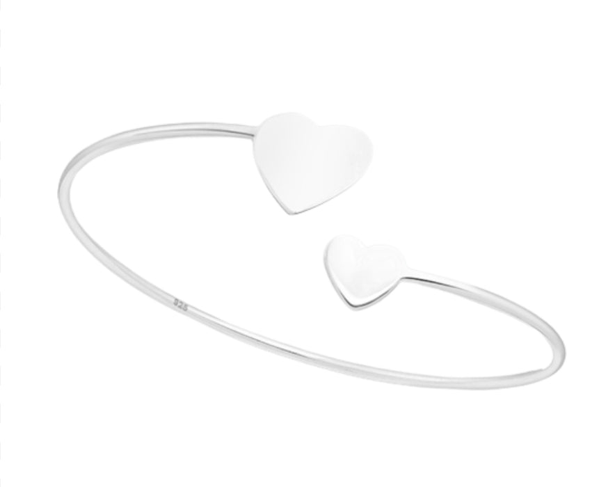 Joy|S - Zilveren armband - hartjes bangle - massief - graveerbaar - verstelbaar
