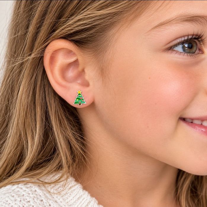 Joy|S - Zilveren kerst oorbellen - kerstboom met hartjes - sterling zilver 925 - oorknoppen