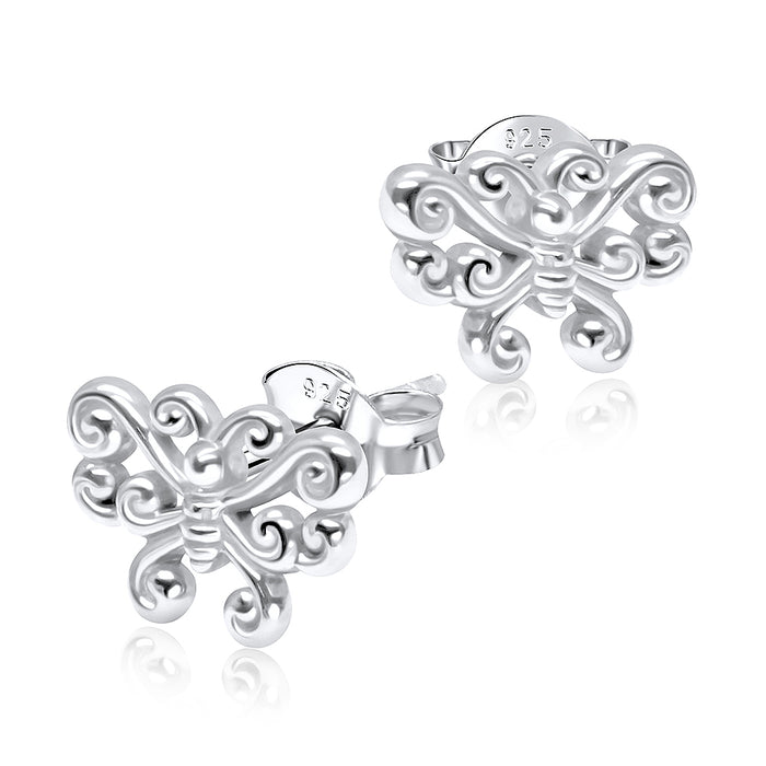 Joy|S - Zilveren vlinder oorbellen - sierlijk klassiek elegante oorknoppen - 7 x 10 mm - massief - 925 zilver