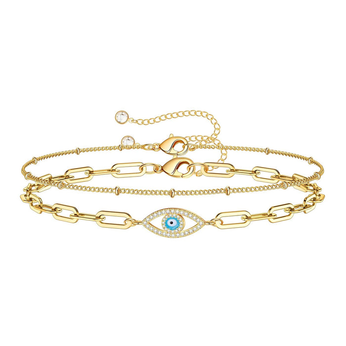 Joy Ibiza - boze oog armband - waterproof - 2 armbandjes set - zirkonia - evil eye - boho bohemian style - stainless steel - ip/pvd goldplated - hypoallergeen - geen verkleuring incl garantie - t08