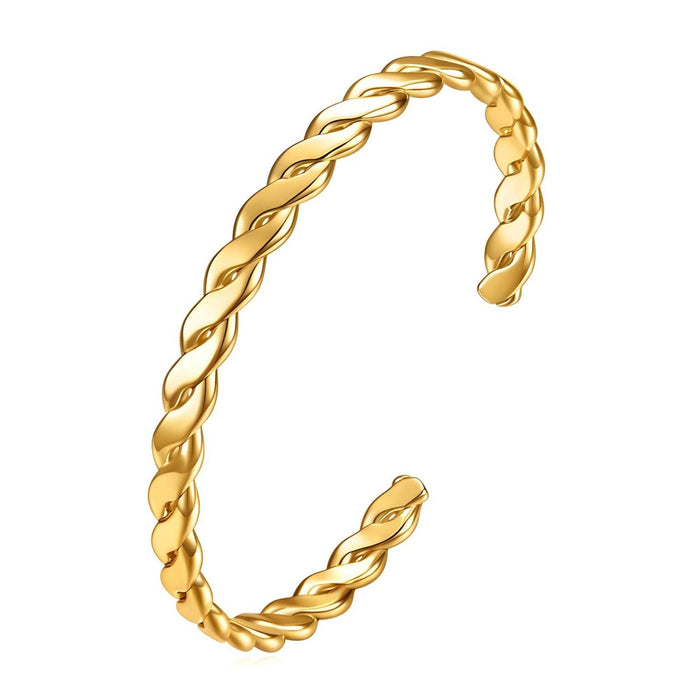Joy Ibiza - twisted bangle armband - waterproof - 60 mm / 5 mm - gedraaide schakel vlecht - bohemian style - stainless steel - ip/pvd goldplated - hypoallergeen - geen verkleuring incl garantie - t57