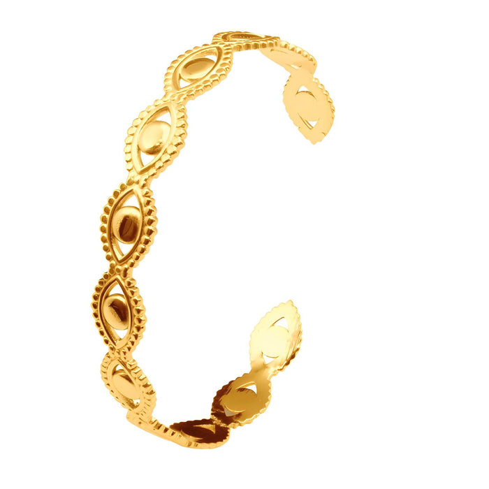 Joy Ibiza - boze oog bangle armband - waterproof - 60 mm / 9 mm - evil eye - bohemian style - stainless steel - ip/pvd goldplated - hypoallergeen - geen verkleuring incl garantie - t40