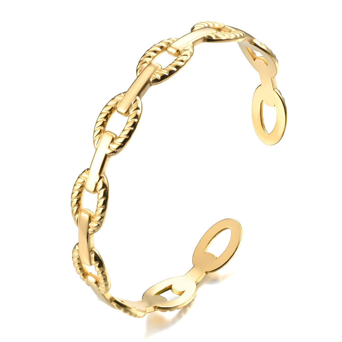 Joy Ibiza - ovale schakel bangle armband - waterproof - 60 mm / 8 mm - bohemian style - stainless steel - ip/pvd goldplated - hypoallergeen - geen verkleuring incl garantie - t33