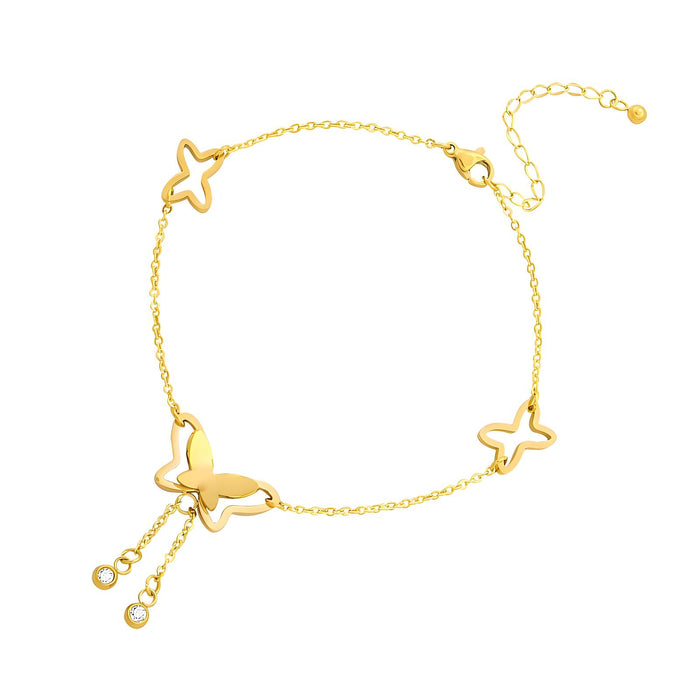 Joy Ibiza - vlinder enkelbandje met kettinkjes bedel - waterproof - bohemian style - stainless steel - ip/pvd goldplated - hypoallergeen - geen verkleuring incl garantie - t15