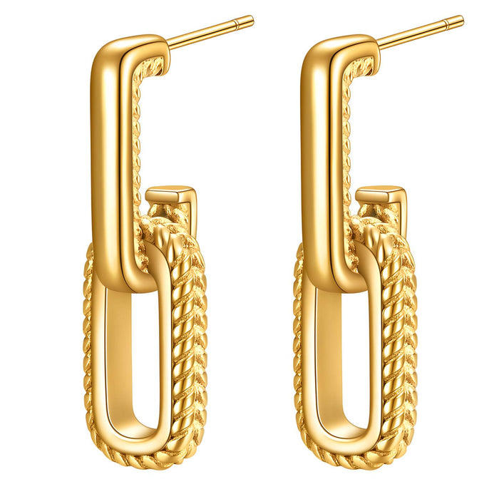 Joy Ibiza - ovaal oorbellen met ovale link schakel met rope patroon - waterproof - 27 mm x 18 mm - vlinder sluiting - boho bohemian style - stainless steel - ip/pvd gold plated - hypoallergeen - geen verkleuring incl garantie