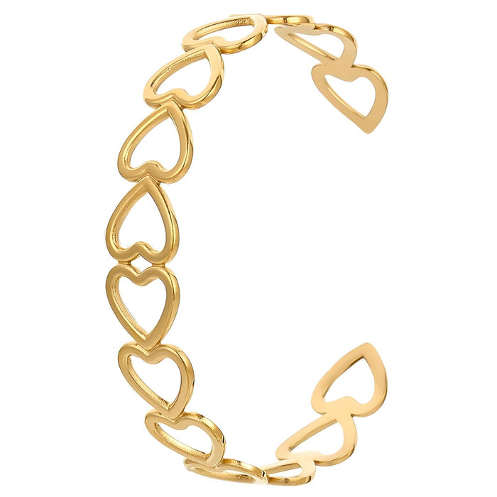 Joy Ibiza - hartje bangle armband met hartjes- waterproof - 60 mm / 12 mm - bohemian style - stainless steel - ip/pvd goldplated - hypoallergeen - geen verkleuring incl garantie - t72