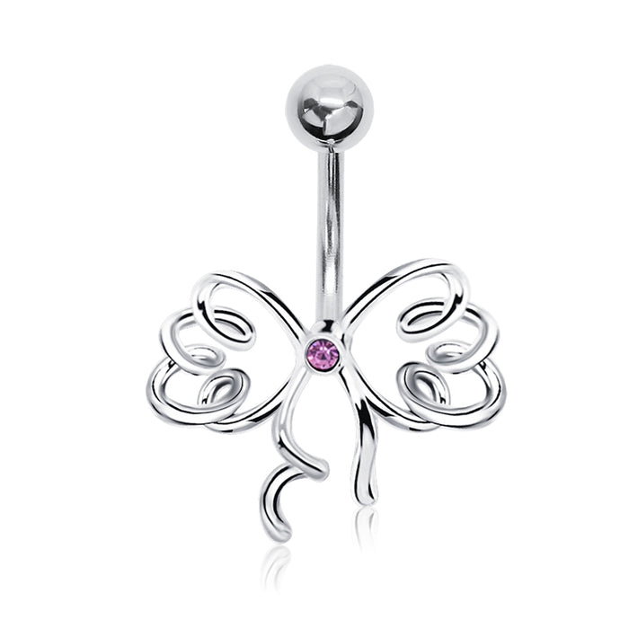 Joy|S - Navel piercing - Vlinder strik Sterling zilver 925 - roze kristal - staaf 316L Chirurgisch staal