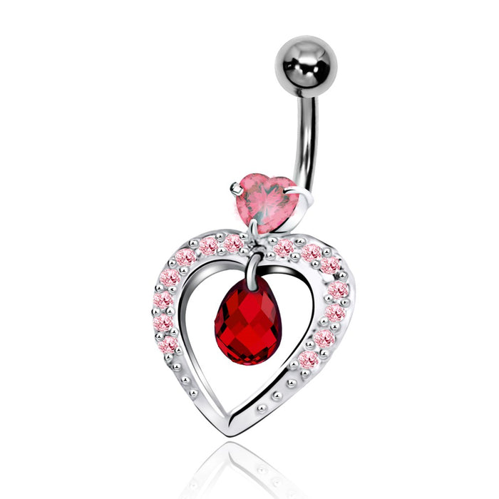 Joy|S - Navel piercing - Hartje bedel Sterling zilver 925 - rood roze zirkonia - staaf 316L Chirurgisch staal