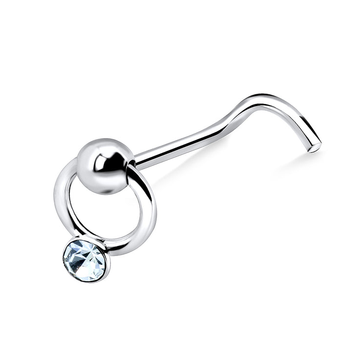 Joy|S - Zilveren neuspiercing rond met kristal 3.8 mm x 4.7 mm