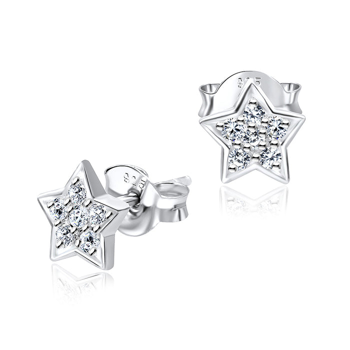 Joy|S - Zilveren design ster oorbellen kristal 7 mm