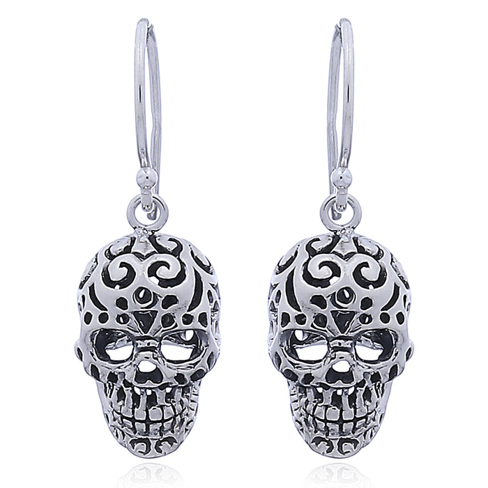 Joy|S - Zilveren sugar skull oorhangers candy schedel