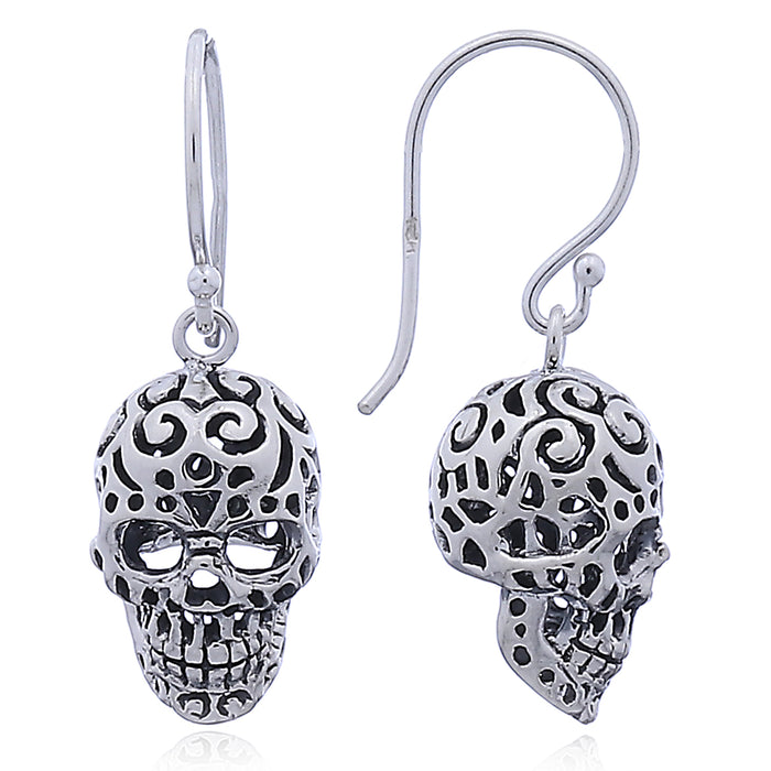 Joy|S - Zilveren sugar skull oorhangers candy schedel