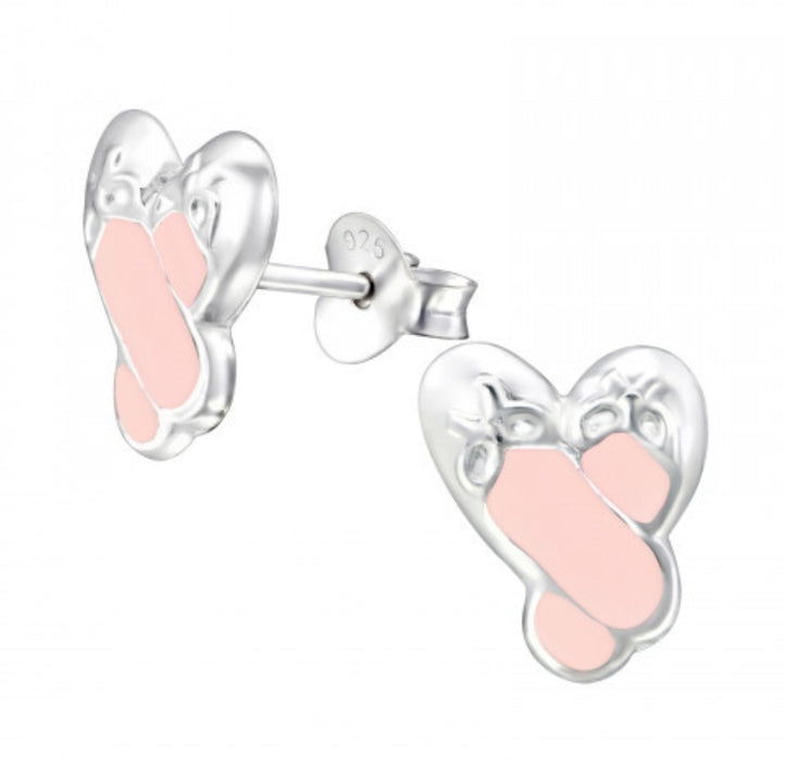 Joy|S - Zilveren ballerina ballet schoentjes oorbellen - 9 x 11 mm - roze zilver - kinderoorbellen