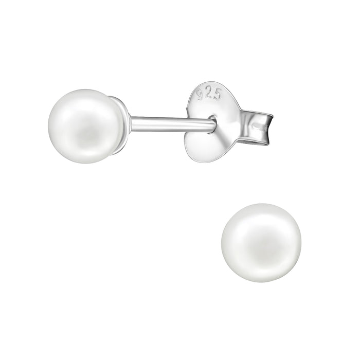 Joy|S - Zilveren parel oorbellen - 4 mm - wit